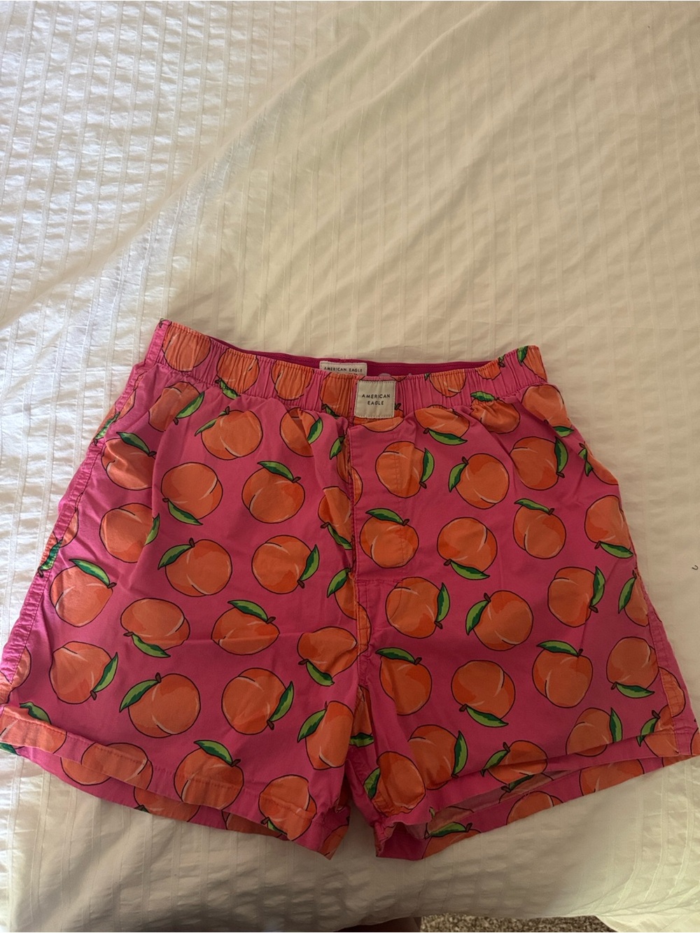American Eagle Pink Peach-Print Elastic Waist Shorts